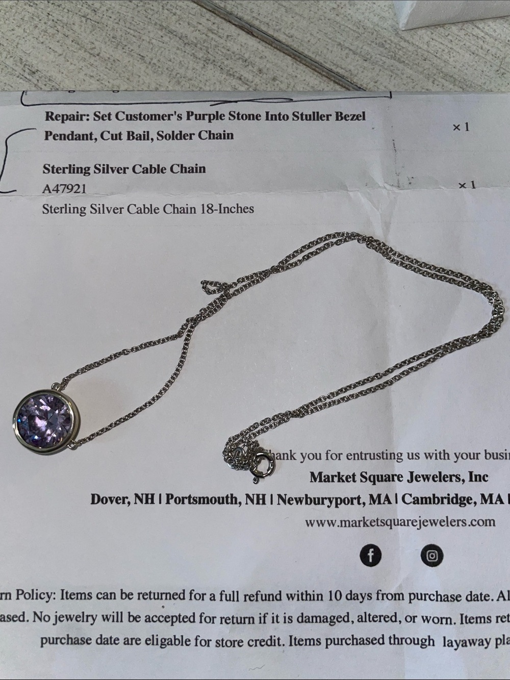 Sterling Silver Purple Pendant Necklace